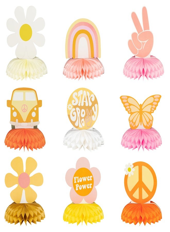 A1diee 9Pcs Groovy Hippie Boho Party Honeycomb Centerpieces Retro Boho Rainbow Daisy Flower Butterfly Peace Theme Table Topper Birthday Party Decoration for Girls Teens Baby Shower Photo Booth Props - Image 1